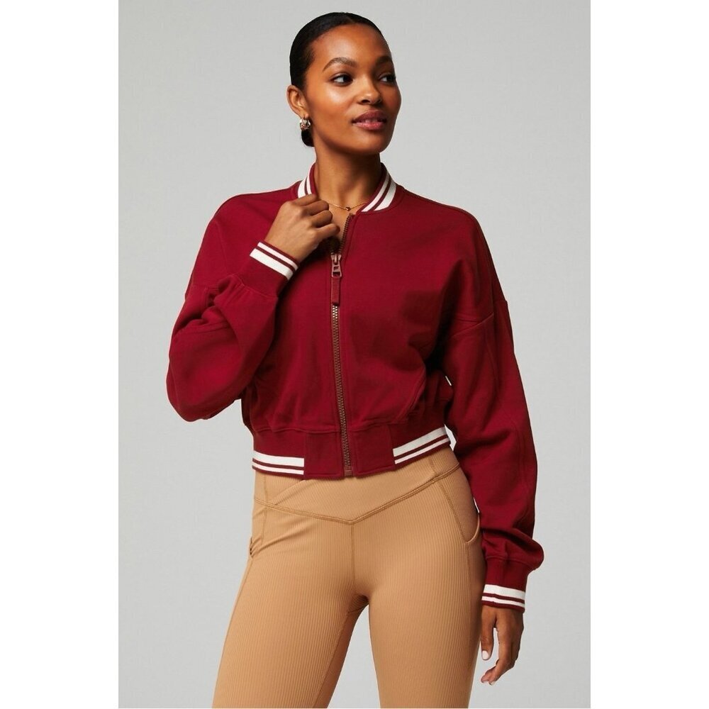 Fabletics Year‎ Round Terry Bomber Women's Adrenaline Red Jacket Size L NWT